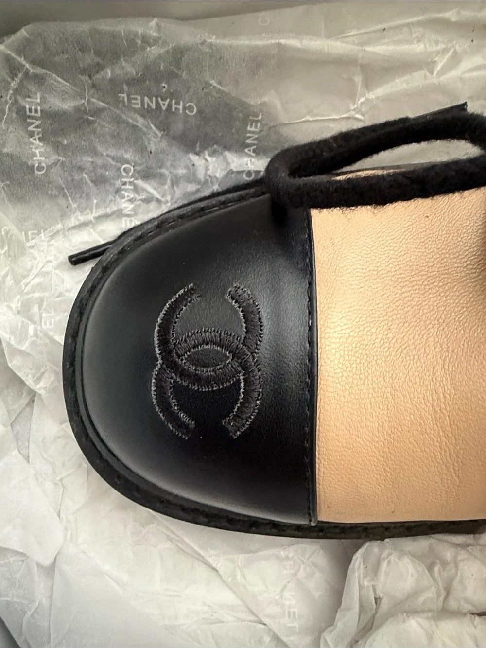 CHANEL Beige Quilted Lace-Up Ankle Boots with Black Cap Toe